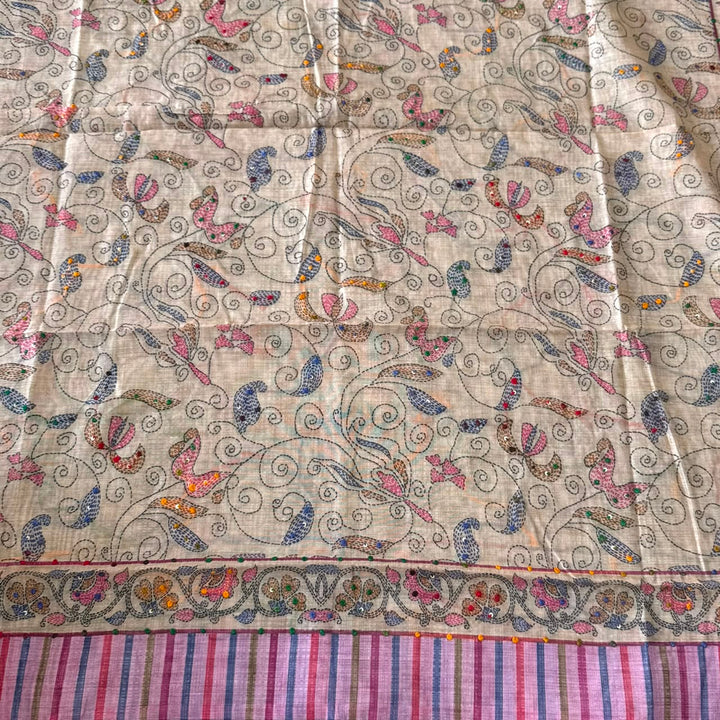 Elegant Tiji Silk Multicolor Floral Embroidery Unstitched Suit Set-SK1800-03
