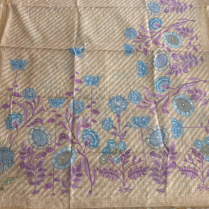 Elegant Tiji Silk Multicolor Floral Embroidery Unstitched Suit Set-SK1059-A