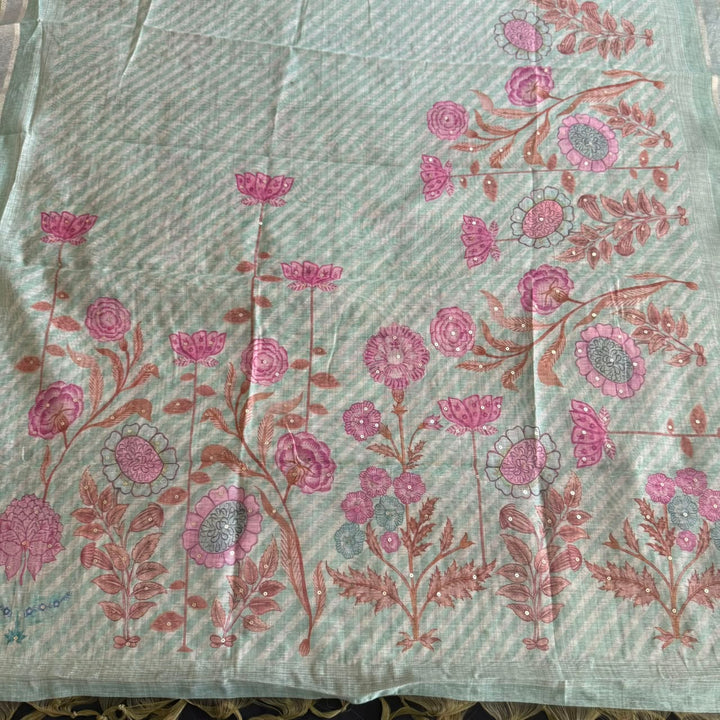 Elegant Tiji Silk Multicolor Floral Embroidery Unstitched Suit Set-SK1059-C