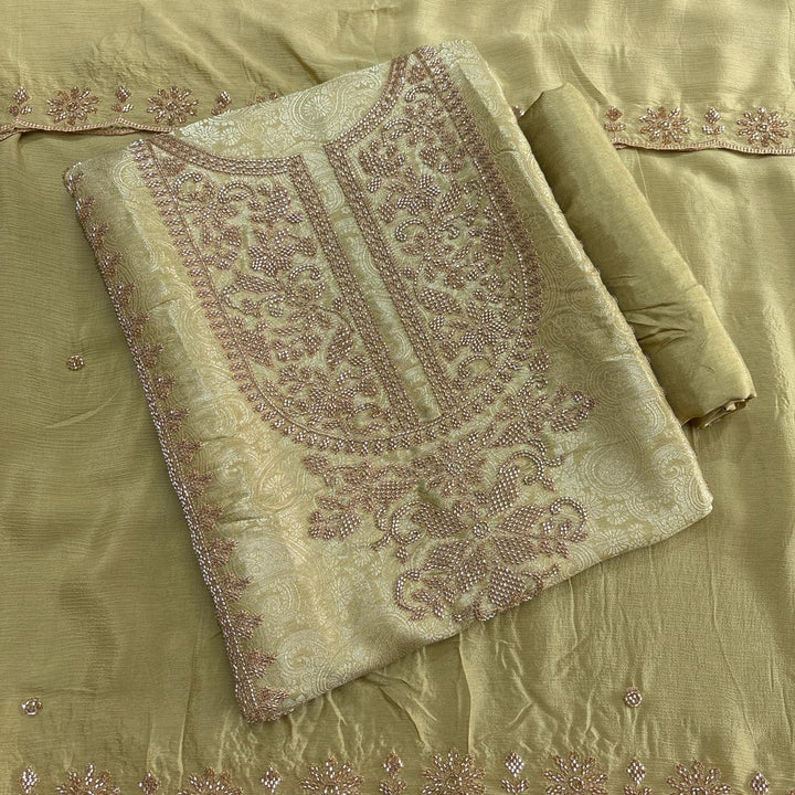 Premium Self Tissue Cutdana Handwork Unstitched Suit Set-MFP005-A