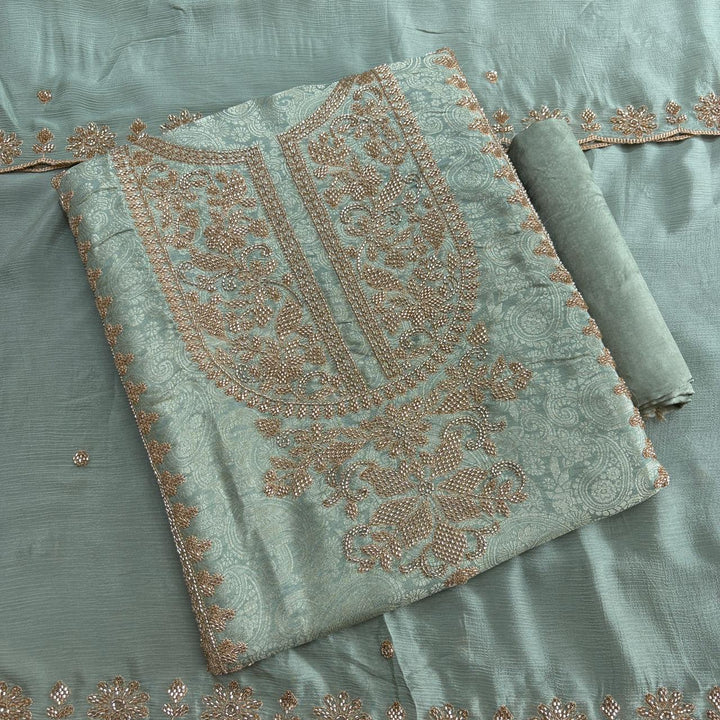 Premium Self Tissue Cutdana Handwork Unstitched Suit Set-MFP005-A1
