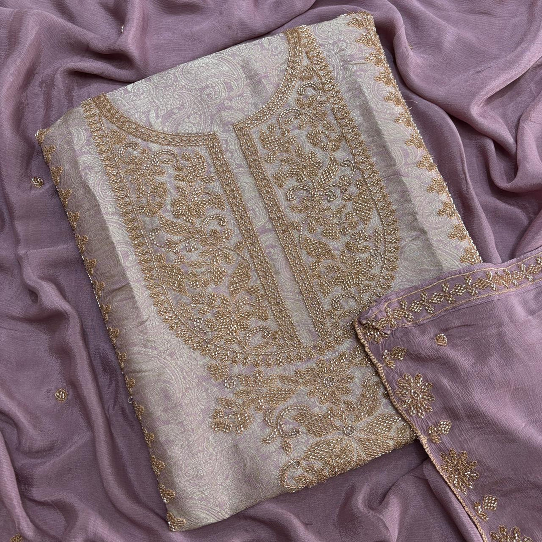 Premium Self Tissue Cutdana Handwork Unstitched Suit Set-MFP005-A2