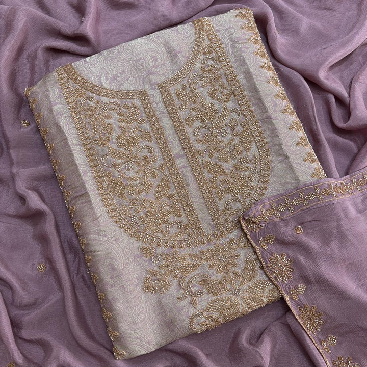 Premium Self Tissue Cutdana Handwork Unstitched Suit Set-MFP005-A2