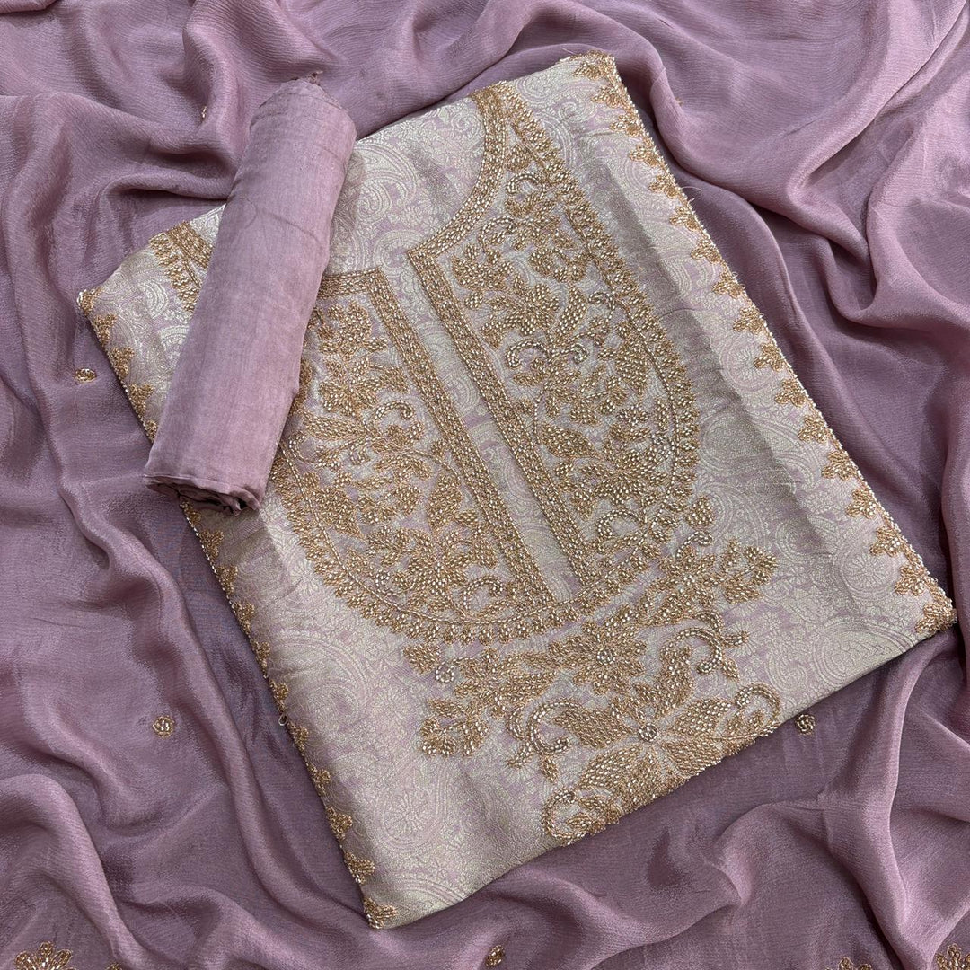 Premium Self Tissue Cutdana Handwork Unstitched Suit Set-MFP005-A2