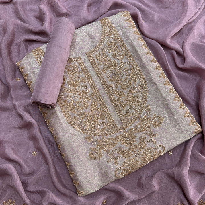 Premium Self Tissue Cutdana Handwork Unstitched Suit Set-MFP005-A2