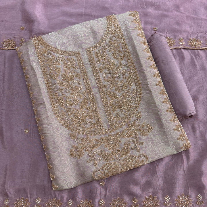 Premium Self Tissue Cutdana Handwork Unstitched Suit Set-MFP005-A2