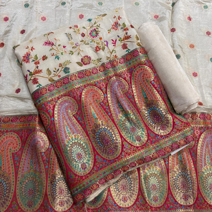 Premium Dola Silk Banarasi Meena Zari Work Unstitched Suit Set-ECE1991-A