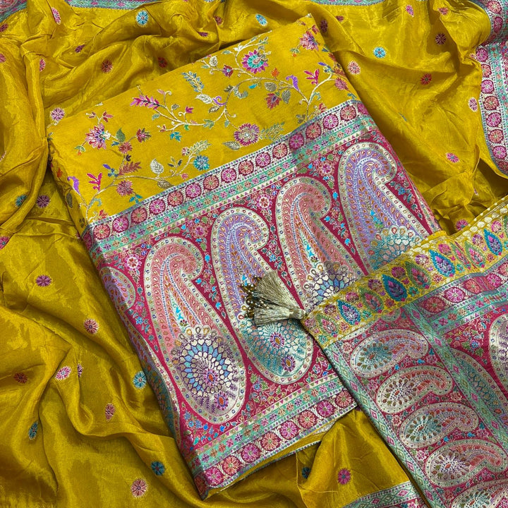 Premium Dola Silk Banarasi Meena Zari Work Unstitched Suit Set-ECE1991-A1