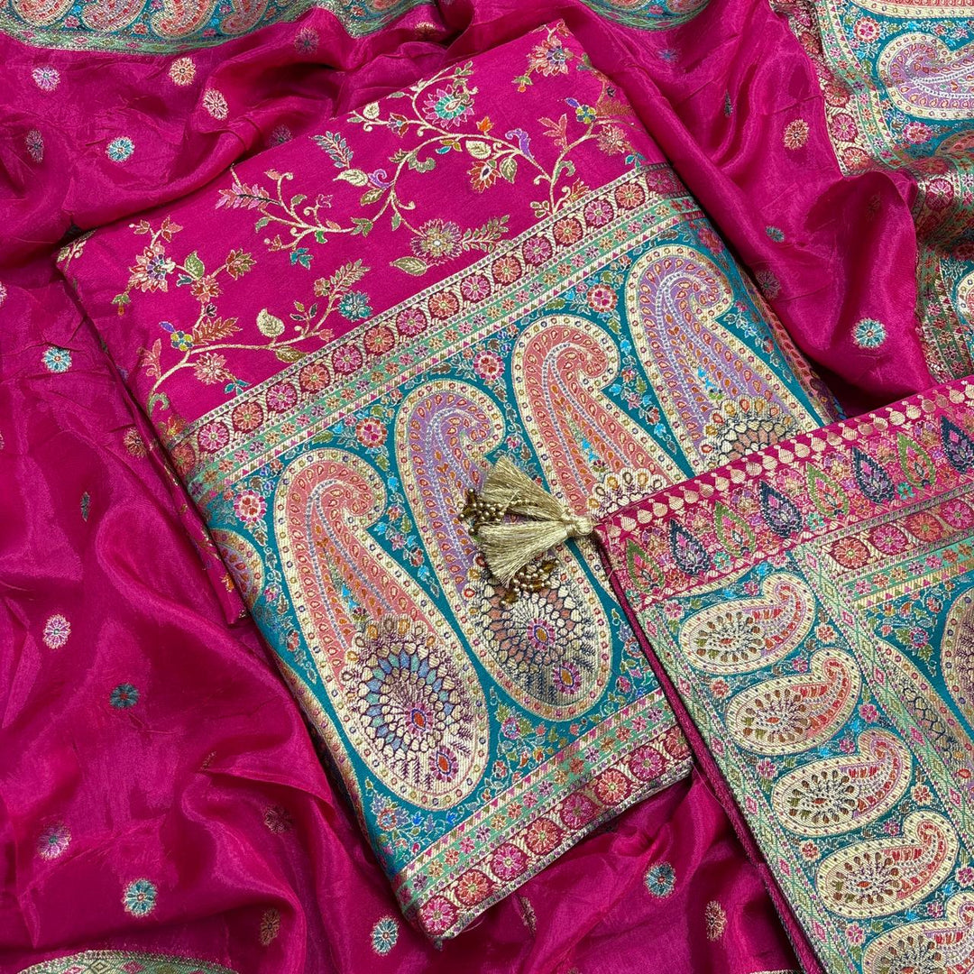 Premium Dola Silk Banarasi Meena Zari Work Unstitched Suit Set-ECE1991-A2
