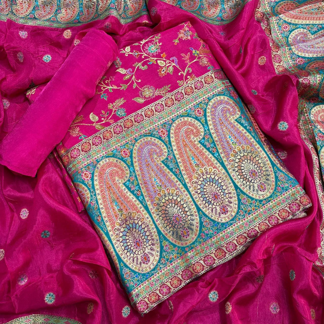 Premium Dola Silk Banarasi Meena Zari Work Unstitched Suit Set-ECE1991-A2