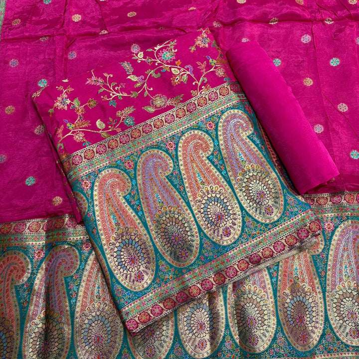 Premium Dola Silk Banarasi Meena Zari Work Unstitched Suit Set-ECE1991-A2