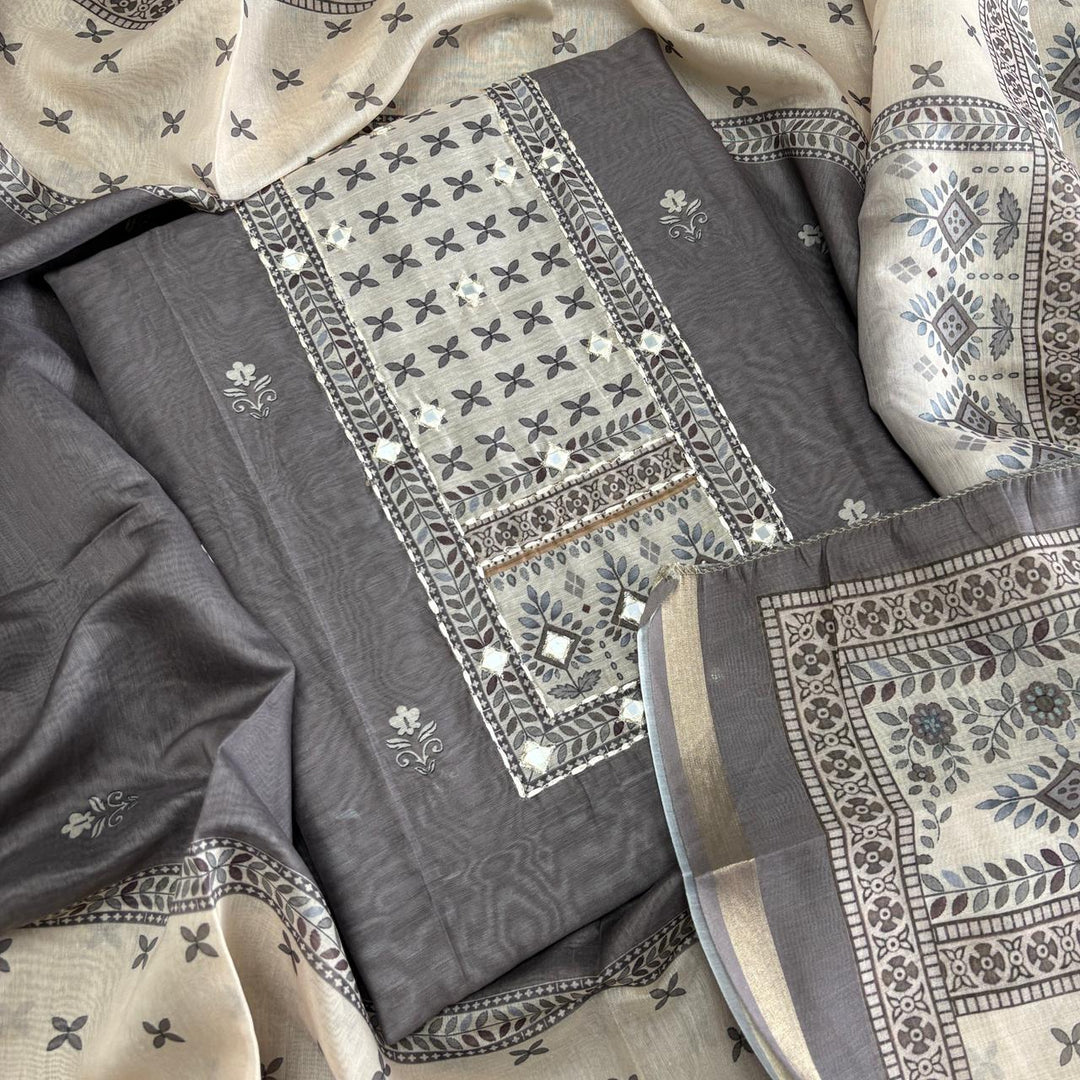 Premium Chanderi Mirror & Thread Work Unstitched Suit Set-N15471-A2