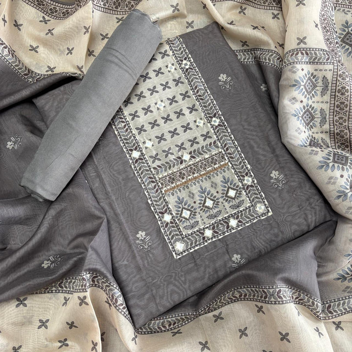Premium Chanderi Mirror & Thread Work Unstitched Suit Set-N15471-A2