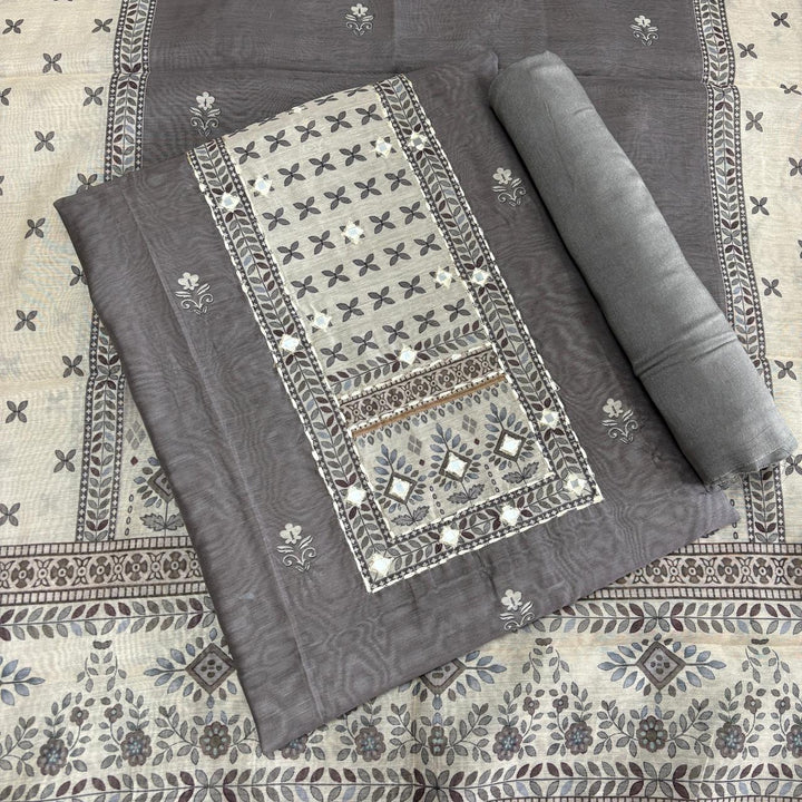 Premium Chanderi Mirror & Thread Work Unstitched Suit Set-N15471-A2