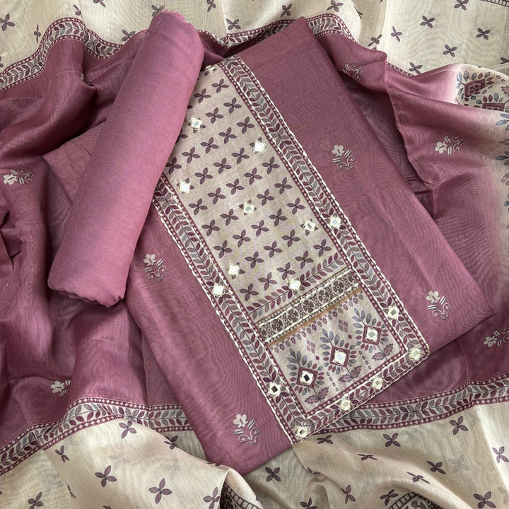 Premium Chanderi Mirror & Thread Work Unstitched Suit Set-N15471-A1