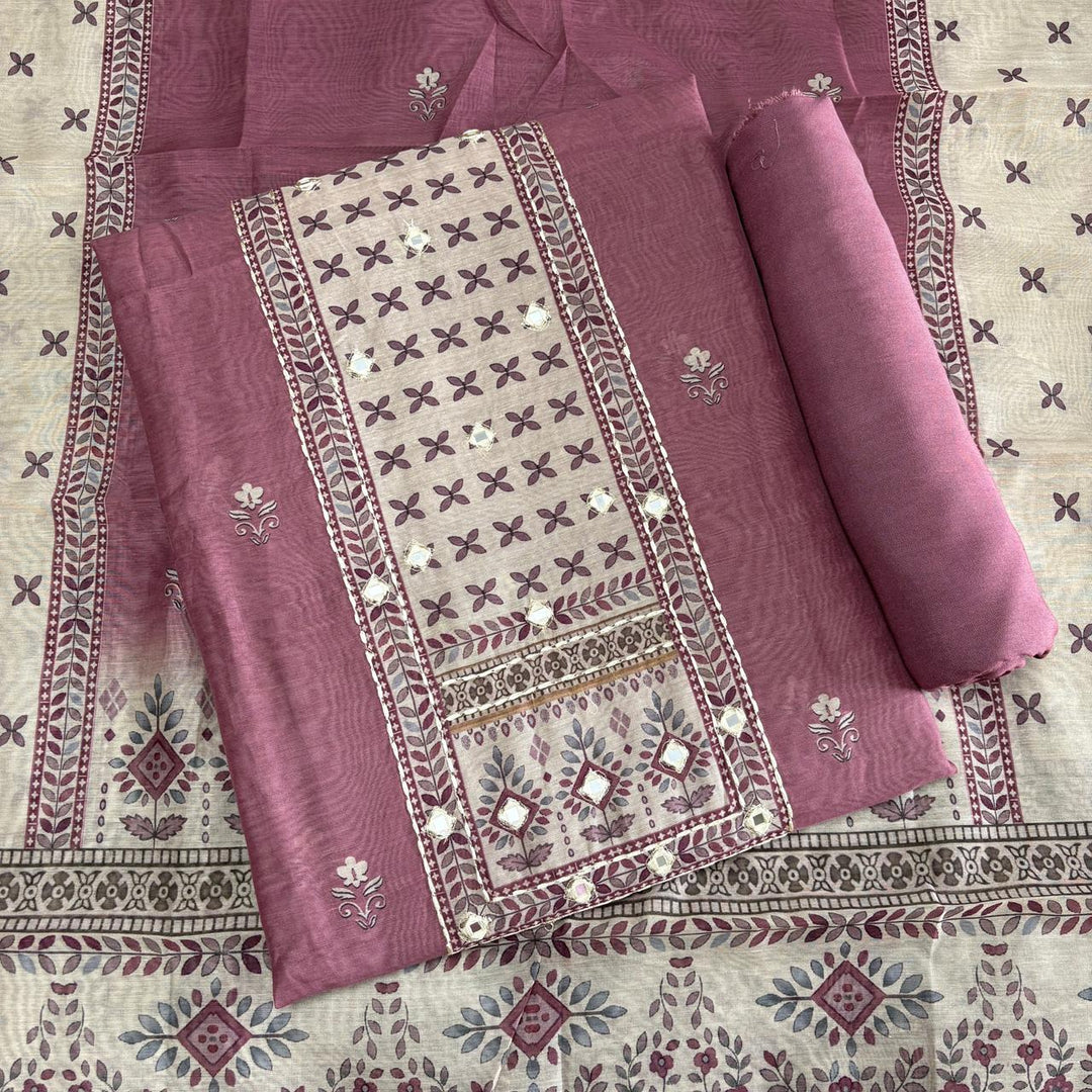 Premium Chanderi Mirror & Thread Work Unstitched Suit Set-N15471-A1