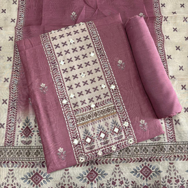 Premium Chanderi Mirror & Thread Work Unstitched Suit Set-N15471-A1