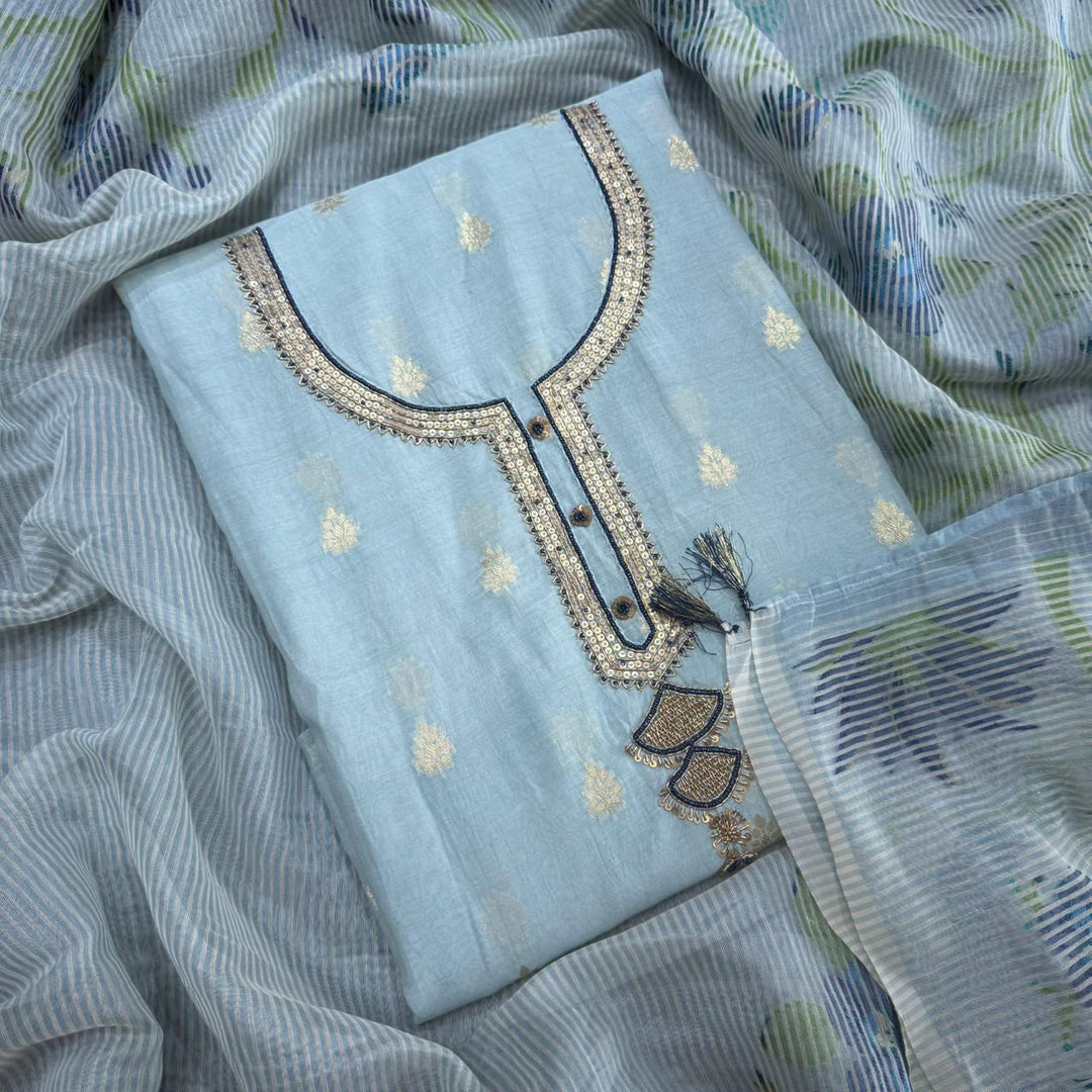 Mal Chanderi Sequence Pearl & Dori Work Unstitched Suit Set - RE3177-A