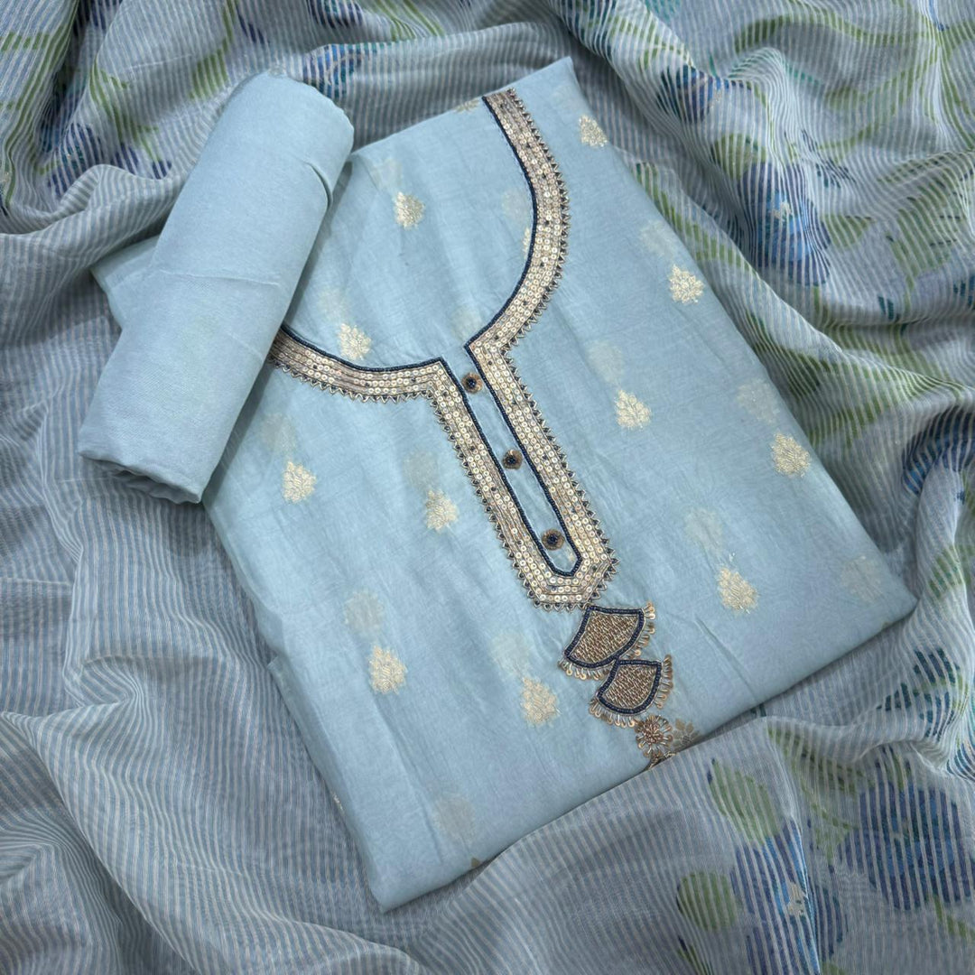 Mal Chanderi Sequence Pearl & Dori Work Unstitched Suit Set - RE3177-A