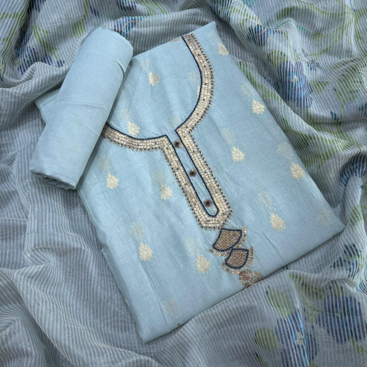 Mal Chanderi Sequence Pearl & Dori Work Unstitched Suit Set - RE3177-A