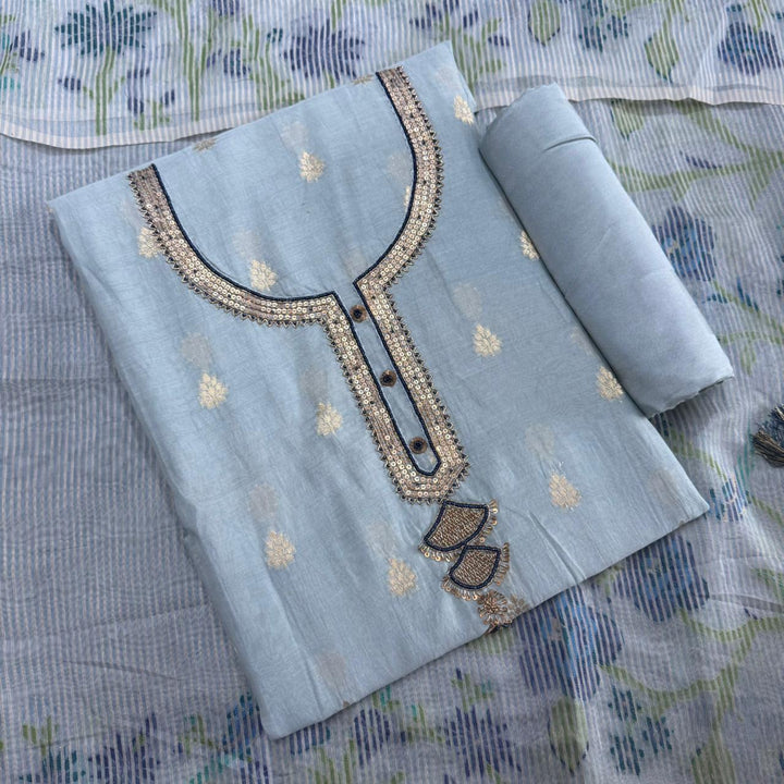 Mal Chanderi Sequence Pearl & Dori Work Unstitched Suit Set - RE3177-A