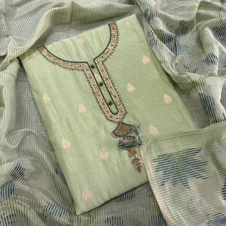 Mal Chanderi Sequence Pearl & Dori Work Unstitched Suit Set - RE3177-C