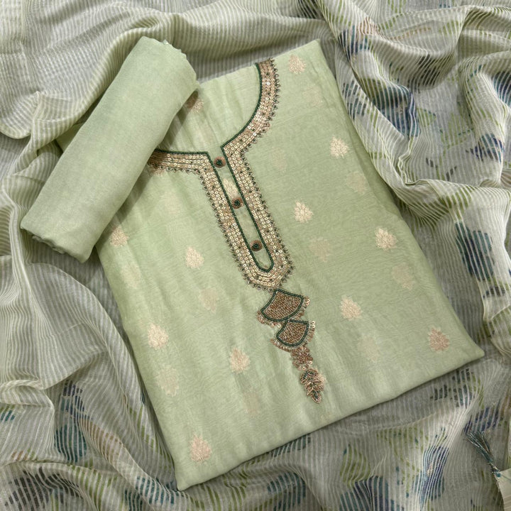 Mal Chanderi Sequence Pearl & Dori Work Unstitched Suit Set - RE3177-C