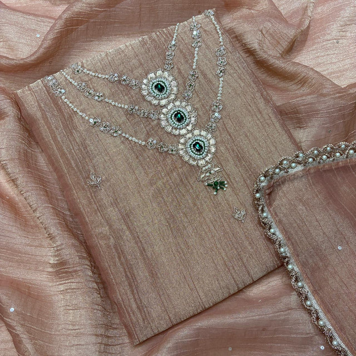 Premium Shimmer Tissue Dabka Pearl Work Unstitched Suit Set-VC0003-A1