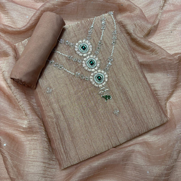 Premium Shimmer Tissue Dabka Pearl Work Unstitched Suit Set-VC0003-A1