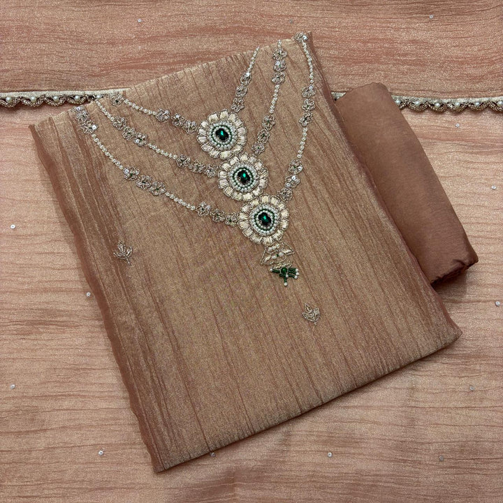 Premium Shimmer Tissue Dabka Pearl Work Unstitched Suit Set-VC0003-A1