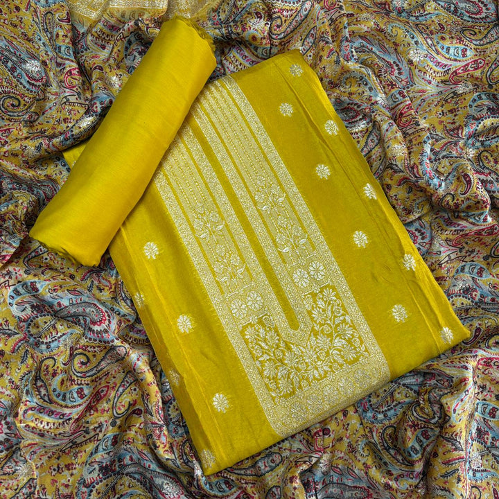 Premium Dola Silk Dabka Work Unstitched Suit Set-GF0J14-A1