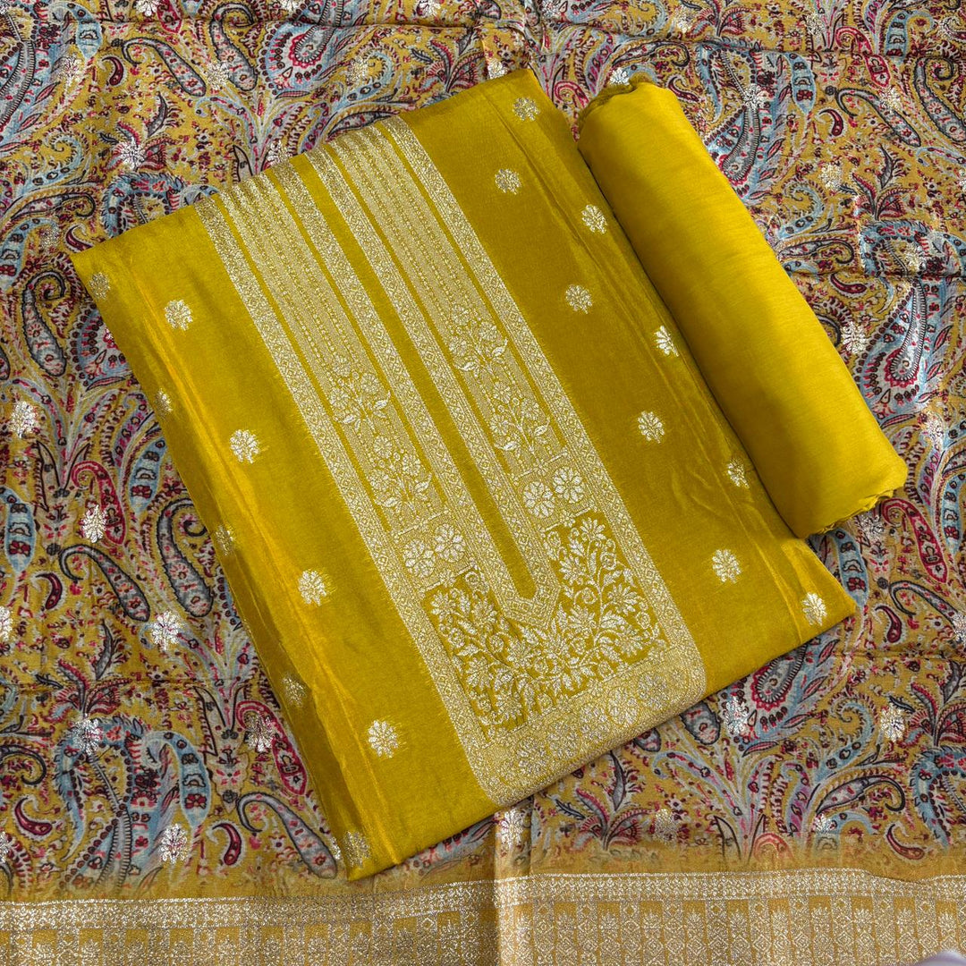 Premium Dola Silk Dabka Work Unstitched Suit Set-GF0J14-A1