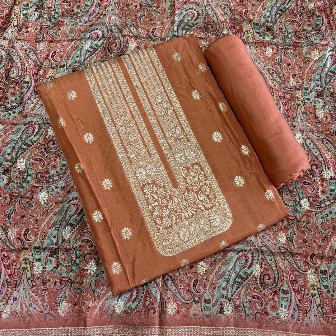 Premium Dola Silk Dabka Work Unstitched Suit Set-GF0J14-A2