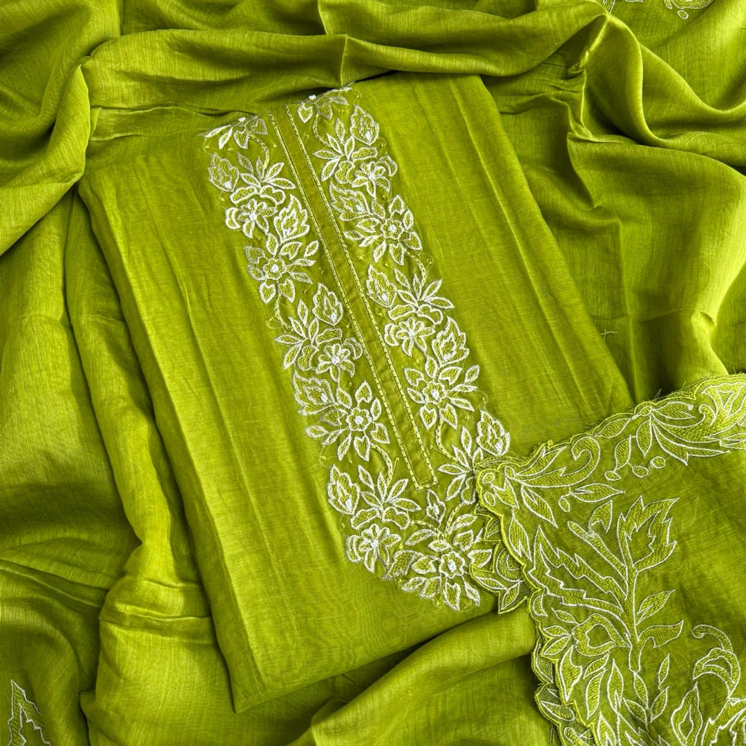 Pure Mul Chanderi Thread Work Unstitched Suit Set-GFML50-A