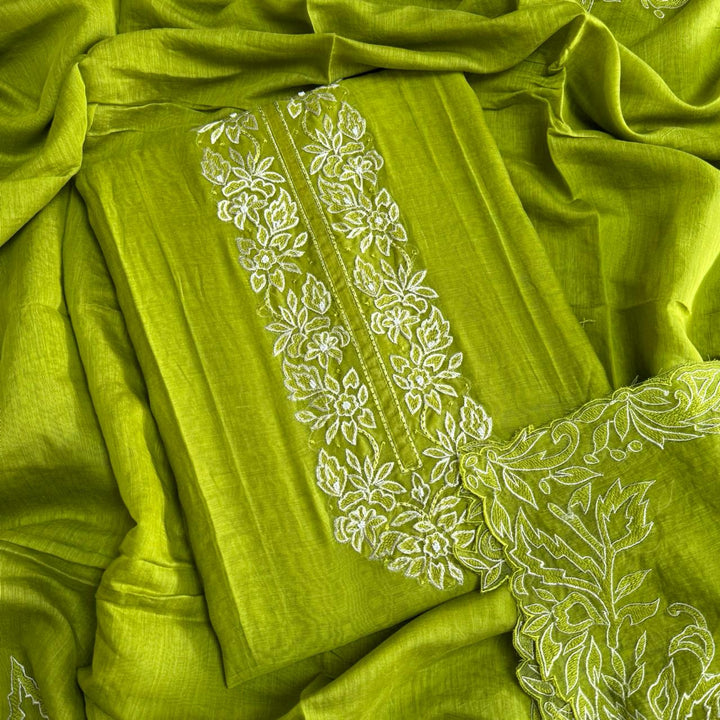 Pure Mul Chanderi Thread Work Unstitched Suit Set-GFML50-A