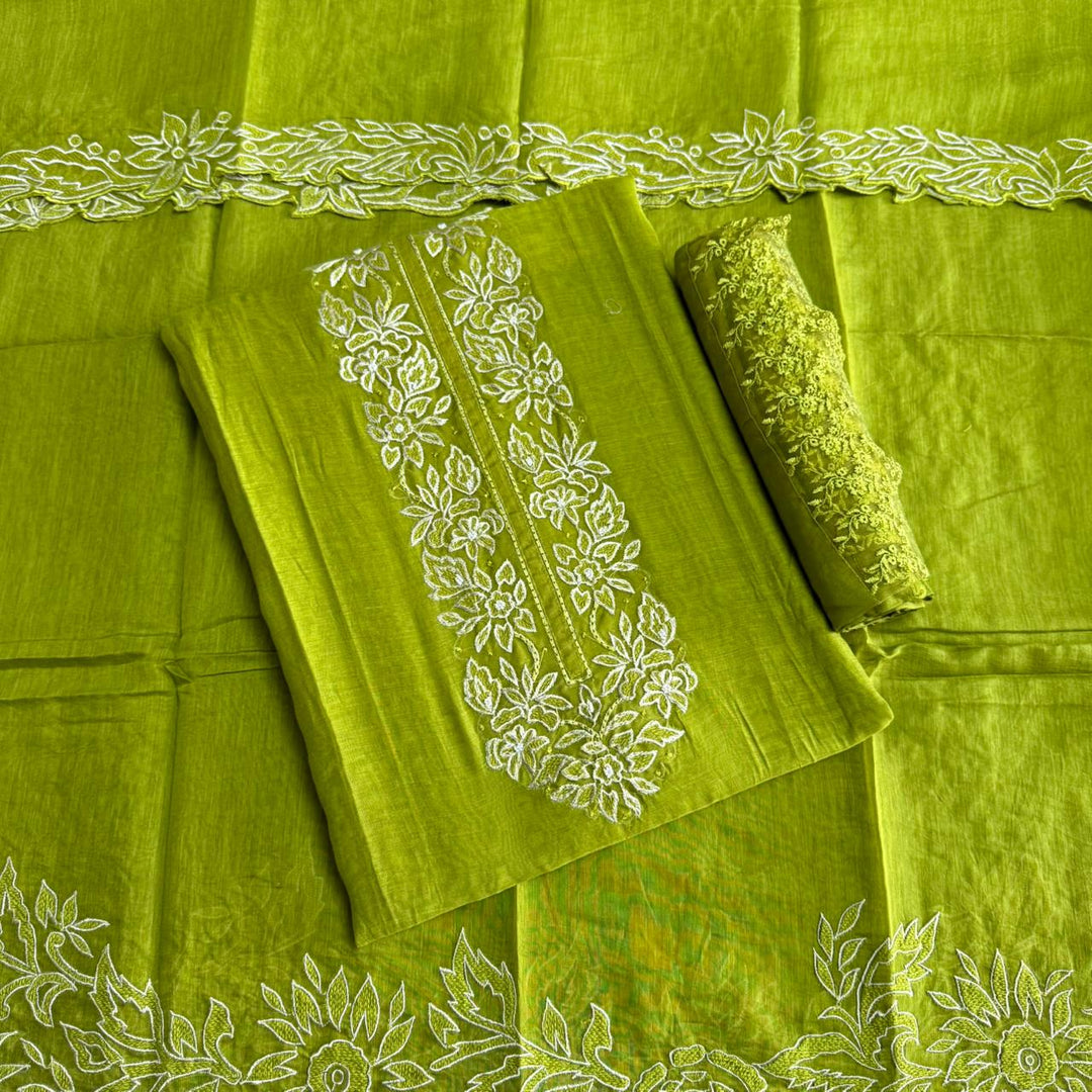 Pure Mul Chanderi Thread Work Unstitched Suit Set-GFML50-A