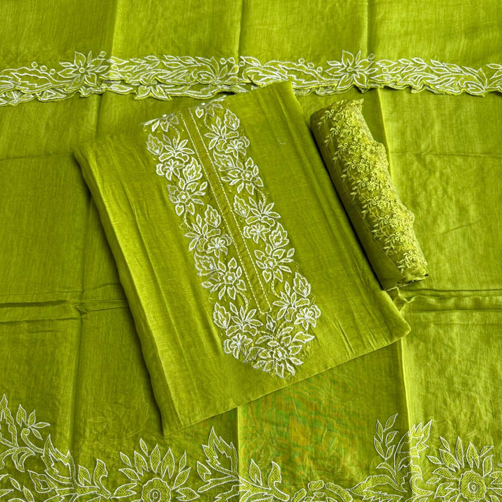 Pure Mul Chanderi Thread Work Unstitched Suit Set-GFML50-A