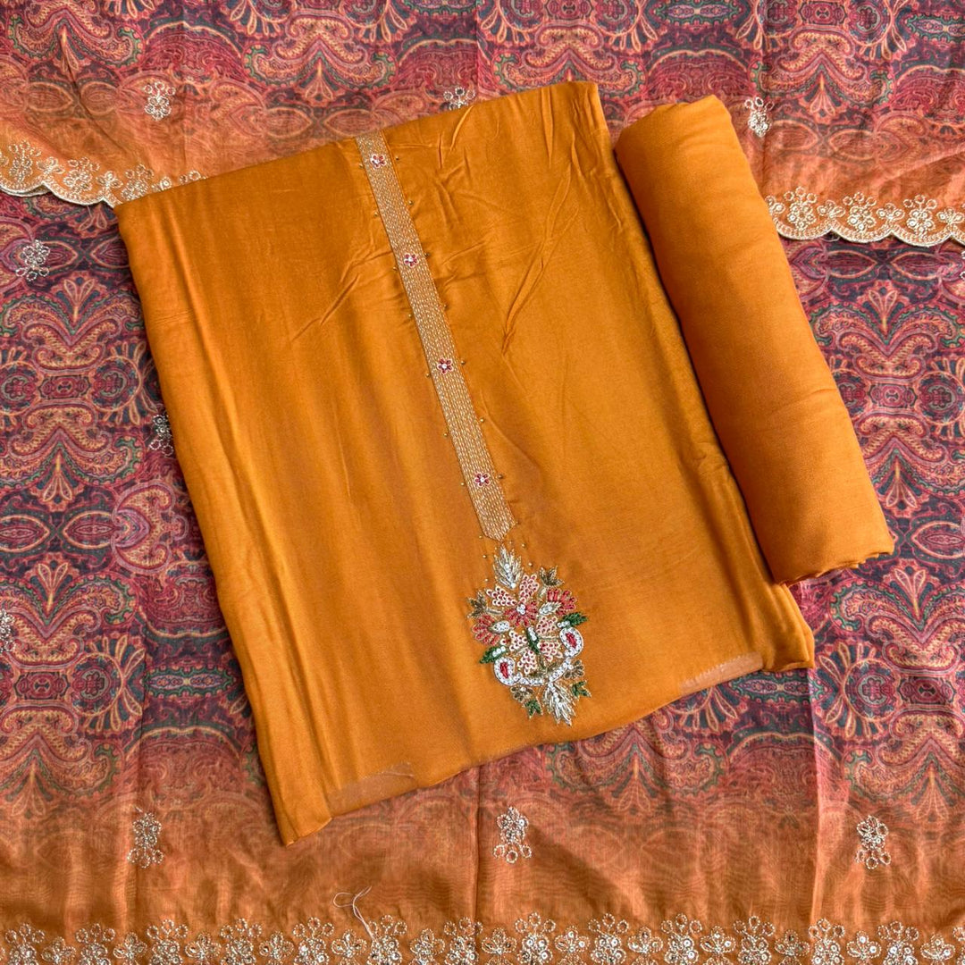 Premium Dola Silk Dabka Work Unstitched Suit Set-GFA266-A
