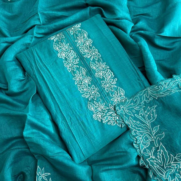 Pure Mul Chanderi Thread Work Unstitched Suit Set-GFML50-B