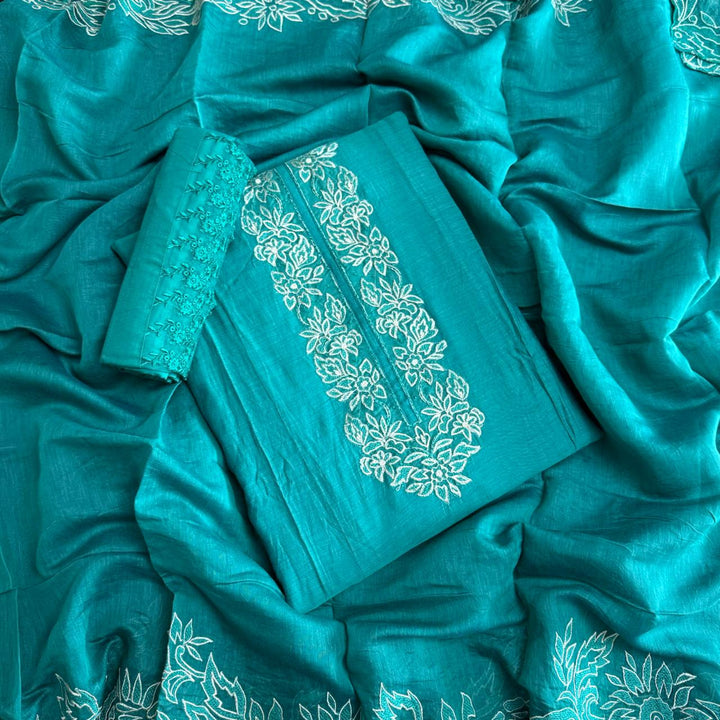 Pure Mul Chanderi Thread Work Unstitched Suit Set-GFML50-B