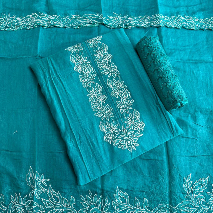Pure Mul Chanderi Thread Work Unstitched Suit Set-GFML50-B