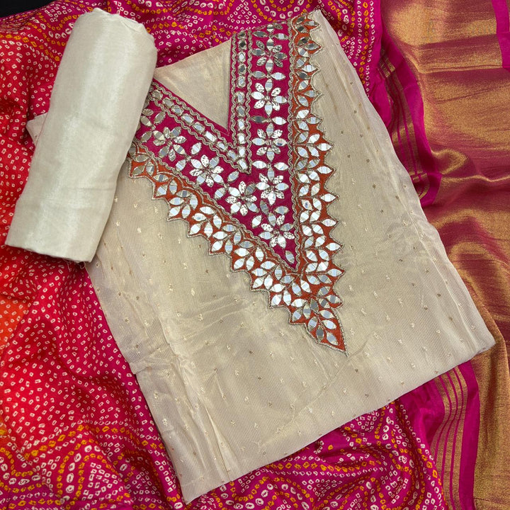 Elegant Organza Silk Gota Patti Work Unstitched Suit Set-NO4045-A
