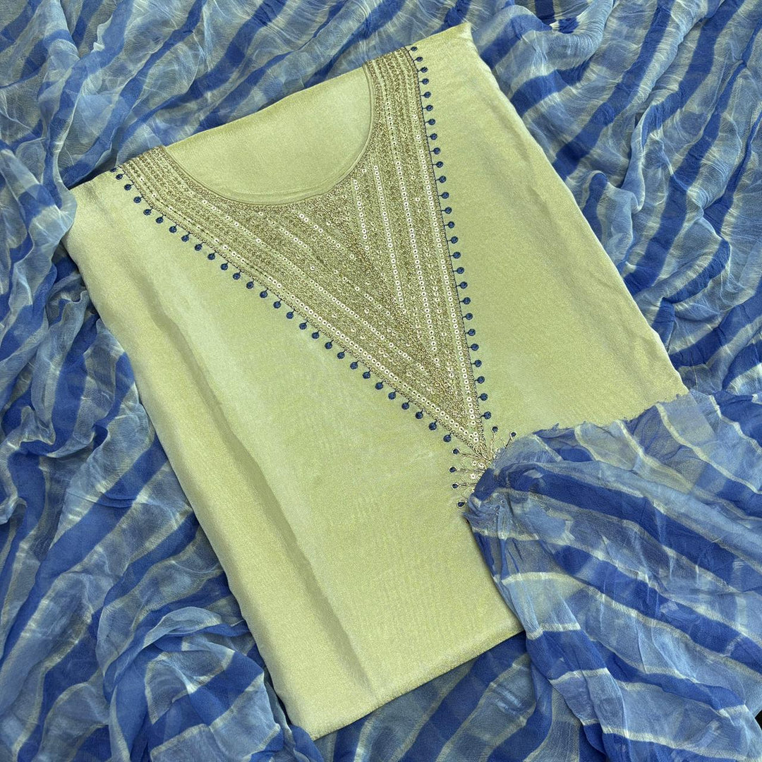Elegant Tissue Silk Sequin Work Unstitched Suit Set-N03010-A