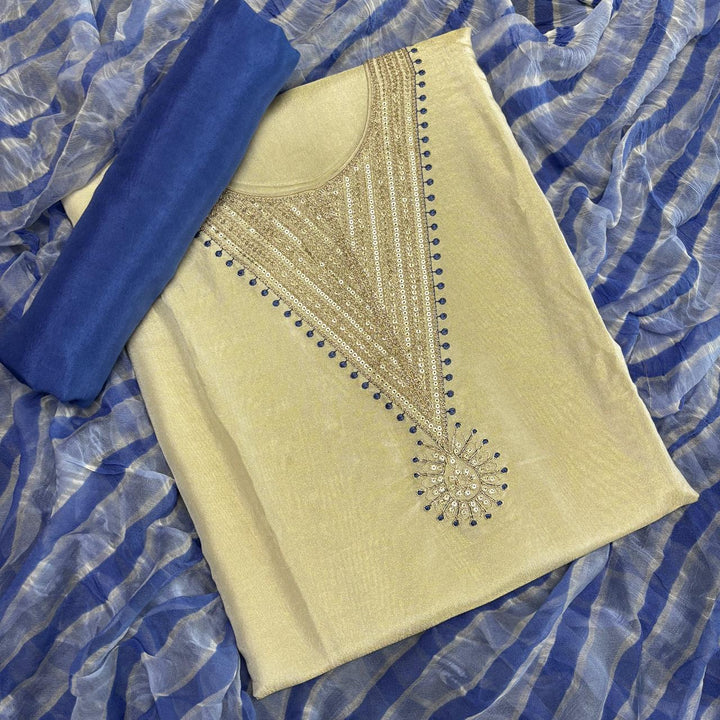 Elegant Tissue Silk Sequin Work Unstitched Suit Set-N03010-A