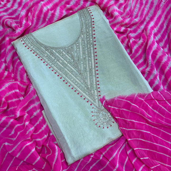 Elegant Tissue Silk Sequin Work Unstitched Suit Set-N03010-A1