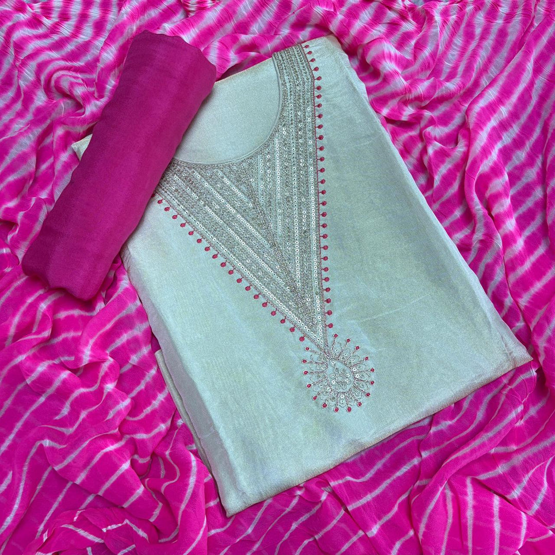 Elegant Tissue Silk Sequin Work Unstitched Suit Set-N03010-A1