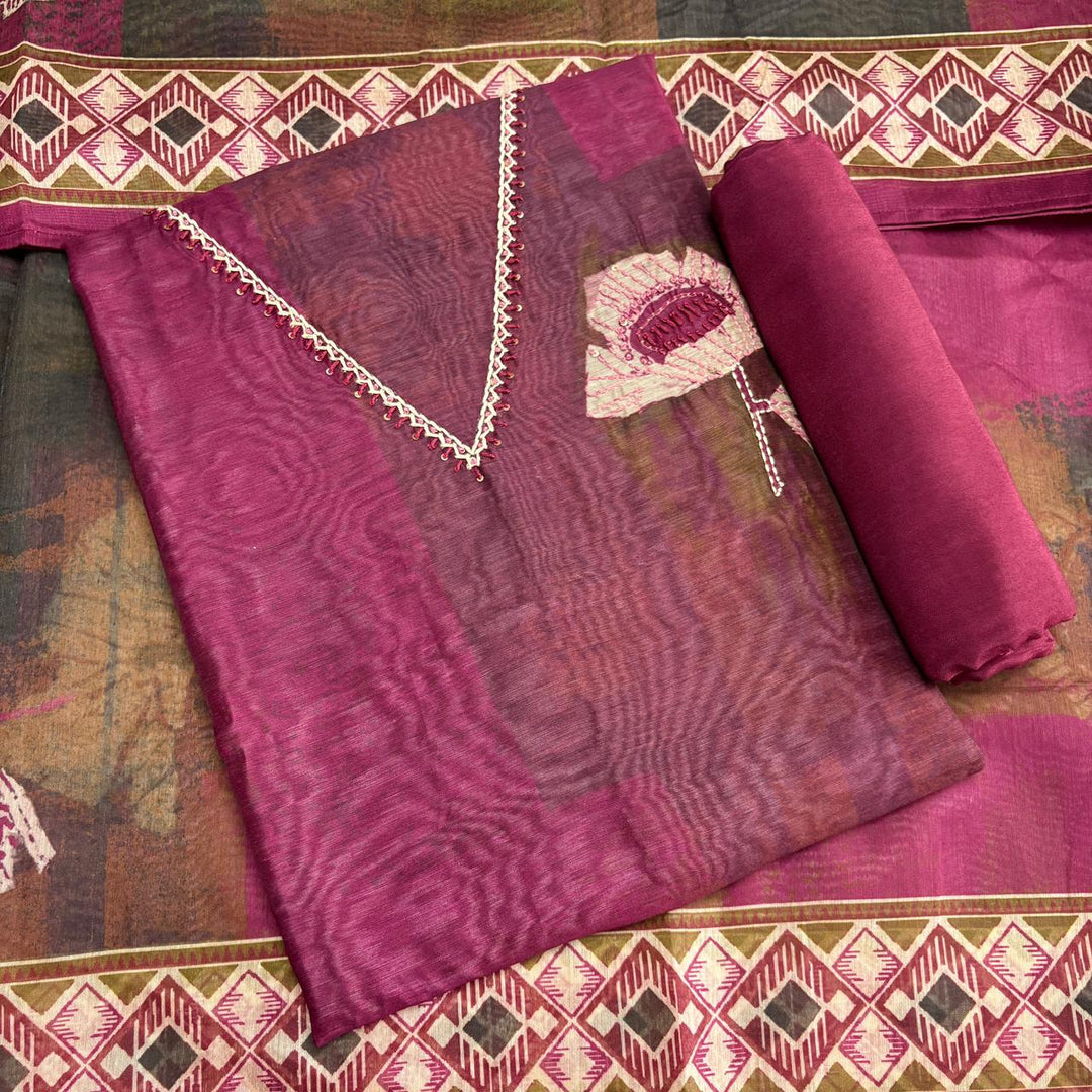Elegant Organza Silk Thread Work Unstitched Suit Set-VTA214-A