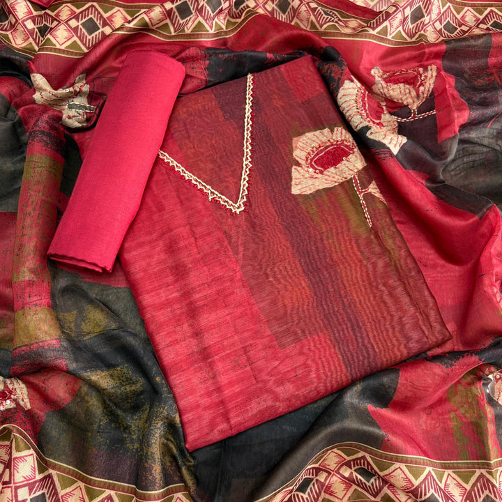 Elegant Organza Silk Thread Work Unstitched Suit Set-VTA214-B