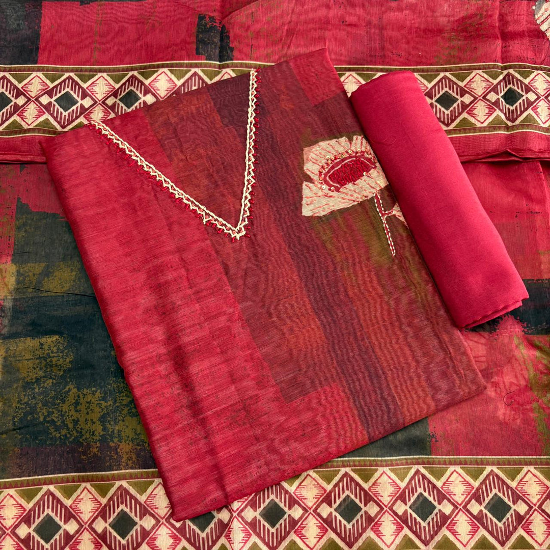 Elegant Organza Silk Thread Work Unstitched Suit Set-VTA214-B