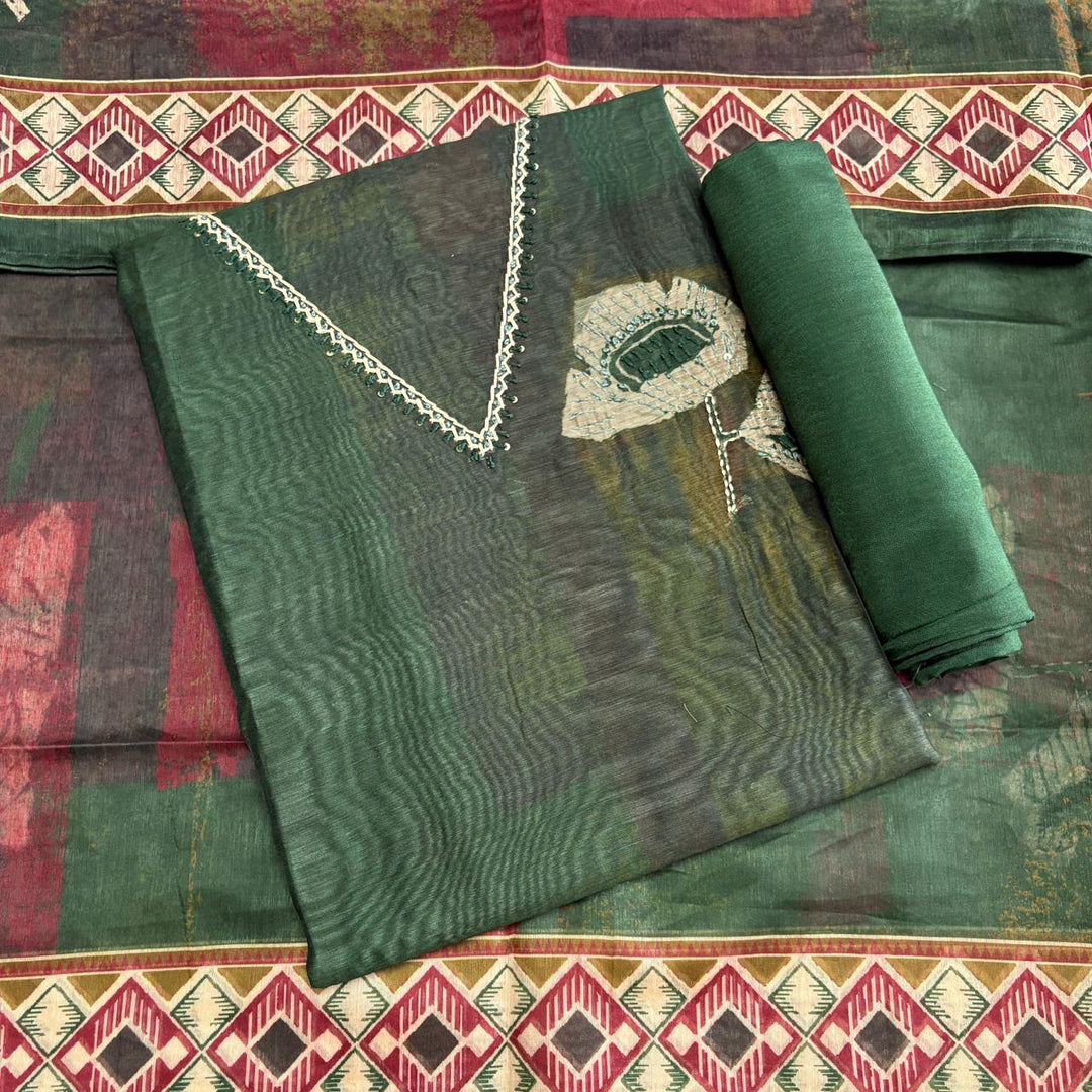 Elegant Organza Silk Thread Work Unstitched Suit Set-VTA214-D
